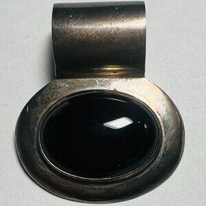 Vintage Unisex Large Artisan Sterling Silver 925 Black Onyx Pendant Slide 43g